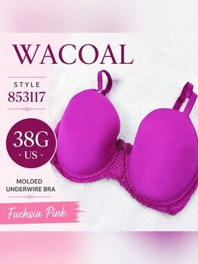 Wacoal 853117 Bra 38G Fuchsia Pink Underwire Molded Cup Lace Trim